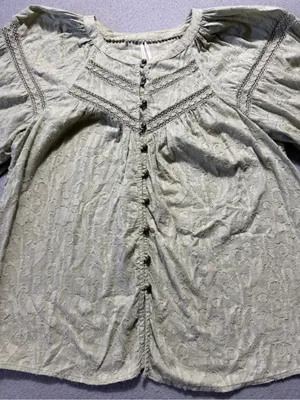 Anthropologie Womens Medium Green Textured Cotton Lace Boho Peasant Blouse Top thumbnail 5