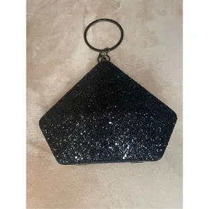 New Black Glitter Geometric Clutch With Round Handle/ Shoulder Strap thumbnail 2