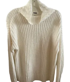 Vtg Victoria’s Secret chrib sweater pullover white rose gold logo mock neck Sz X thumbnail 1