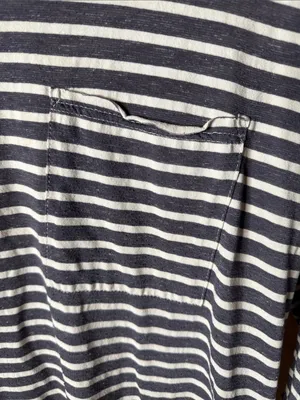 Umgee Oversized Striped Hi-Low Knit Top Medium Navy White Pocket Lagenlook thumbnail 4