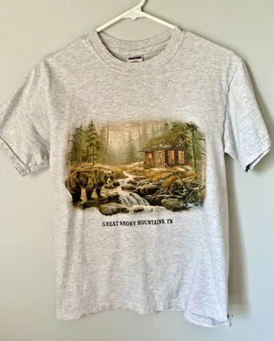 Vintage Jerzees Small T-Shirt Great Smoky Mountains, TN Gray Bear Womens Cotton thumbnail 1