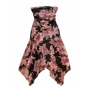 Zinc Vintage Y2K 90s Black Floral Whimsigoth Strapless Dress Size M Asymmetric Fairy thumbnail 2