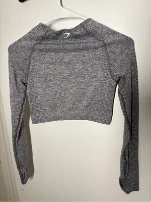 Gymshark Grey Seamless Long-Sleeve Crop Top thumbnail 4