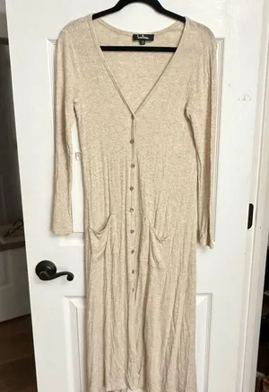 Lulu's Cream Long Cardigan Duster Sweater thumbnail 1