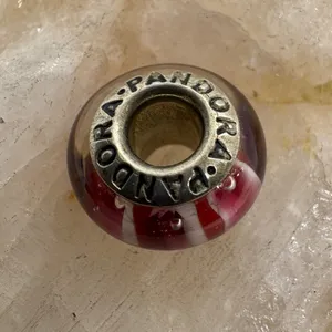 Pandora ALE 925 Sterling Silver Red White Stripe Murano Glass Charm 2.23g thumbnail 3