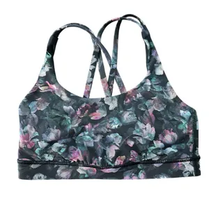 Lululemon Energy Bra Sz 4 Floral Strappy Medium Support Purple Black Women thumbnail 3