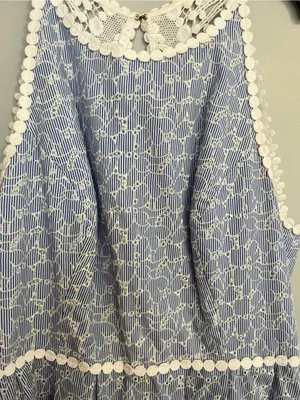 Lilly Pulitzer Light Blue Lace‎ Fit-and-Flare Dress with White Trim thumbnail 3