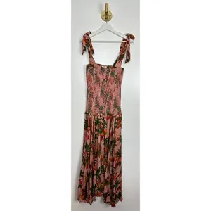 FARM RIO Mango Trees Smocked Bodice Midi Dress in Mango Trees Pink Size Small thumbnail 6