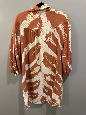 Young Fabulous & Broke Gauze Material Shibori Tie-Dye Print Button-Down Shirt Dress Rust and White thumbnail 2
