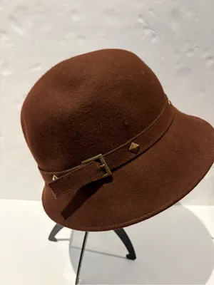 Womens Vintage Brown Wool Cloche Hat with Stud Trim thumbnail 2