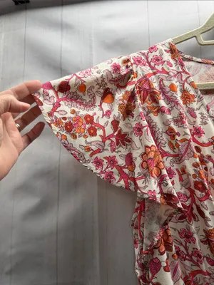 Knox Rose NWT Pink and Orange Floral Calla Lily Flutter Sleeve Maxi Dress Large thumbnail 4