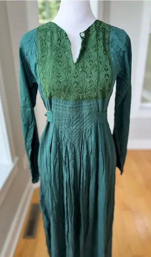 Vintage 90’s Forest Green Boho Long Sleeve Maxi Dress with Embroidered Yoke thumbnail 1