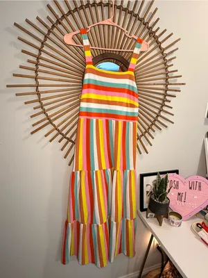 J. Crew Rainbow Striped Tiered Maxi Dress Colorful Summer Beach Sundress Vacay thumbnail 4