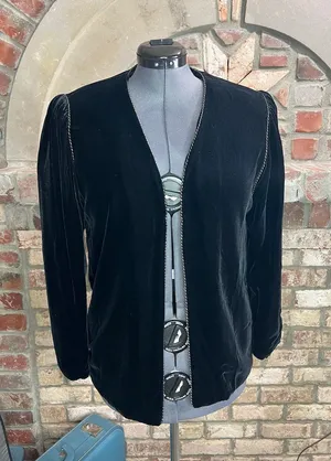 cardigan velour velvet black vintage thumbnail 1