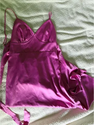 Pink Rose Pink satin slip dress with tie back thumbnail 1