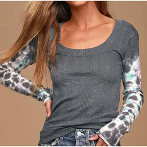 Free People We The Free Top Women S Grey Blue Boho Tie Dye Ribbed Scoop‎ Neck thumbnail 1