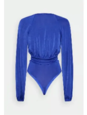 Free People Royal Blue Long Sleeve V-NeckThong Bodysuit Size Large thumbnail 2