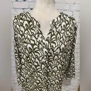 Jachs Girlfriend Womens Green and White 3/4 Sleeve Blouse Top Large NWT thumbnail 3