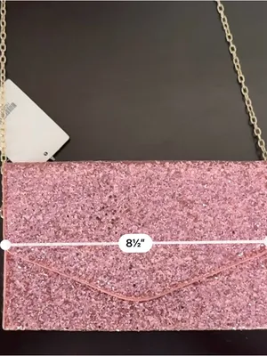 Pink Glitter Envelope Clutch with Gold Plated Chain thumbnail 4