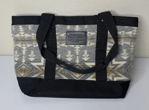 Pendleton Cowhide Leather Wool Travel Tote Zip Black Western thumbnail 1