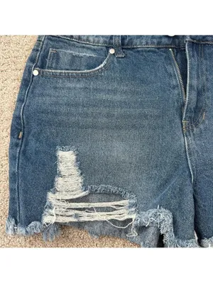 BP High Waist Destroyed Cotton Denim Shorts Medium Wash NWT Size 30 thumbnail 4
