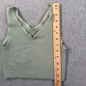 Spiritual Gangster Women's XS/S Ribbed Scalloped V-Neck Cropped Tank Top Green thumbnail 3