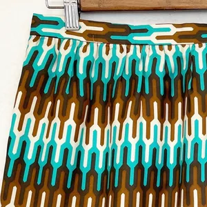 Milly Womens 6 Pencil Skirt 100% Silk Geometric Ikat‎ Brown Green Cream Lined thumbnail 5