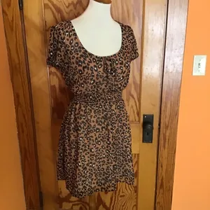 Evolutionary Apparel Leopard Print Dress | Short Sleeve Animal Print Mini thumbnail 7