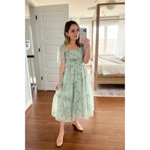 Abercrombie & Fitch Emerson Angel Sleeve Midi Dress Sage Green Floral Small thumbnail 4