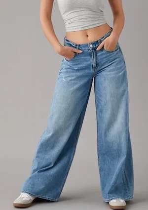American Eagle Ultra Wide Leg Jeans Women’s Size 4 Short Blue High Rise Denim thumbnail 1