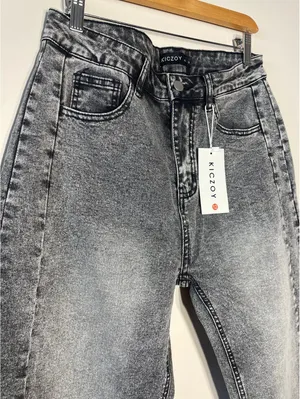 Kiczoy New Acid Wash Grey Wide Leg Jean Raw Hem Grunge Sz 12 thumbnail 3