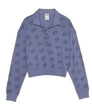 Victoria's Secret PINK Blue Long Sleeve Cropped Sleep Shirt Size Small thumbnail 1