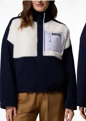 Columbia‎ Navy & White Ivory Sherpa Pullover Fleece Jacket Small S Two Tone thumbnail 1