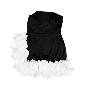 Lulus Evangela Black and White Satin Bubble-Hem Mini Dress size Large thumbnail 4