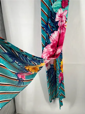 Tropical Floral Striped Crisscross Back Maxi Dress Medium‎ Side Slit thumbnail 6