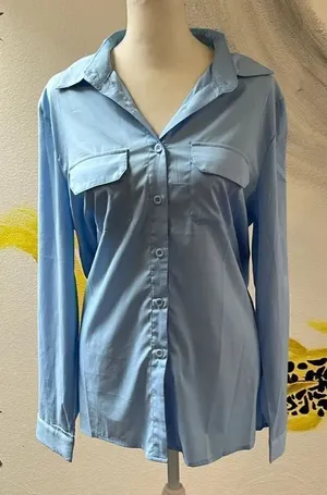 Misslook long sleeve silk like blouse. Size Medium. Button down. thumbnail 1