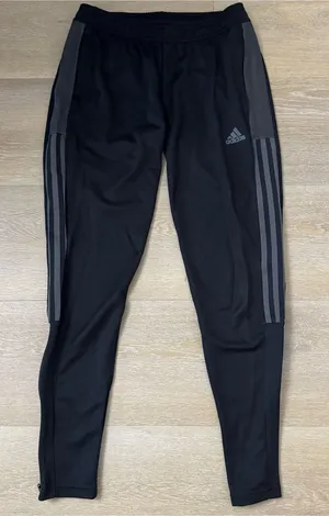 Adidas Black Track Pants with Gray Side Stripes thumbnail 1