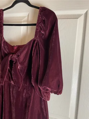 ASOS Velvet Tie-Front Puff Sleeve Mini Dress Plum Burgundy Size 12 thumbnail 4