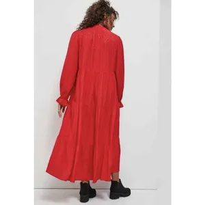 Anthropologie Maeve Wendy Tiered Maxi Dress Red Jacquard Tie Neck‎ Large Cottage thumbnail 3