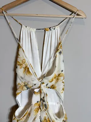 Hello Molly Just Us Floral Maxi Dress Womens Medium White Yellow Slits Open Back thumbnail 15