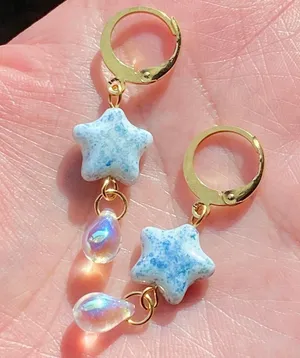 Handmade quality unique vintage rare Czech glass beads style dangle earrings🩵 thumbnail 4