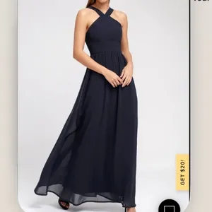 NWT Lulus Air of Romance Navy Blue‎ Maxi Dress LARGE thumbnail 3