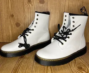 Dr. Martens Zavala combat lace up white leather ankle boots NWOT W11 M10 thumbnail 1