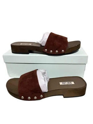 Bibi Lou wooden clog Brown Suede Stud Slide Sandals NWT full set 9 marron thumbnail 2