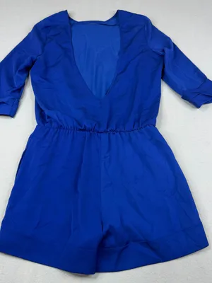 Blaque Label Romper Womens S Cobalt Blue Deep V Back 3/4 Sleeve Pockets thumbnail 1