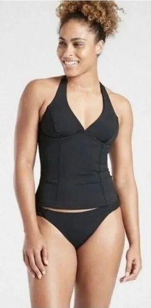 Athleta Sculpted Halter Tankini Black Bikini Tankini Top 32D/DD‎ Tall EUC thumbnail 1