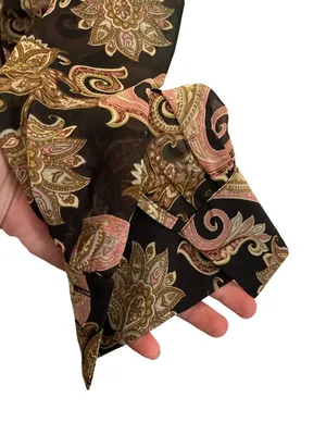 Miss Avenue Long Sleeve Maxi Dress Sheer Size L Black Paisley Floral Wrap Kaftan thumbnail 5