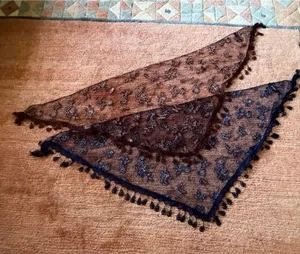 Veil by Tradition Lot of 2 Lace Triangle Scarves Blue Brown Silver Floral Mantil thumbnail 1