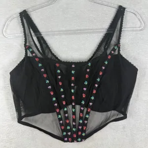 Victoria's Secret Black Sheer Mesh Floral Embroidered Corset Top XL 426033-QCA thumbnail 1