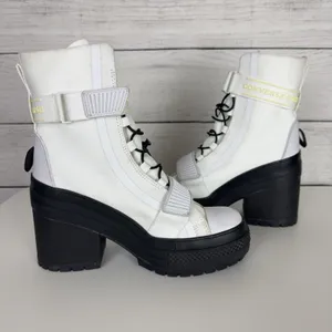 Converse All Star GR82‎ De Luxe Womens 6.5 White Boots Block Heel Cord Lock Goth thumbnail 6